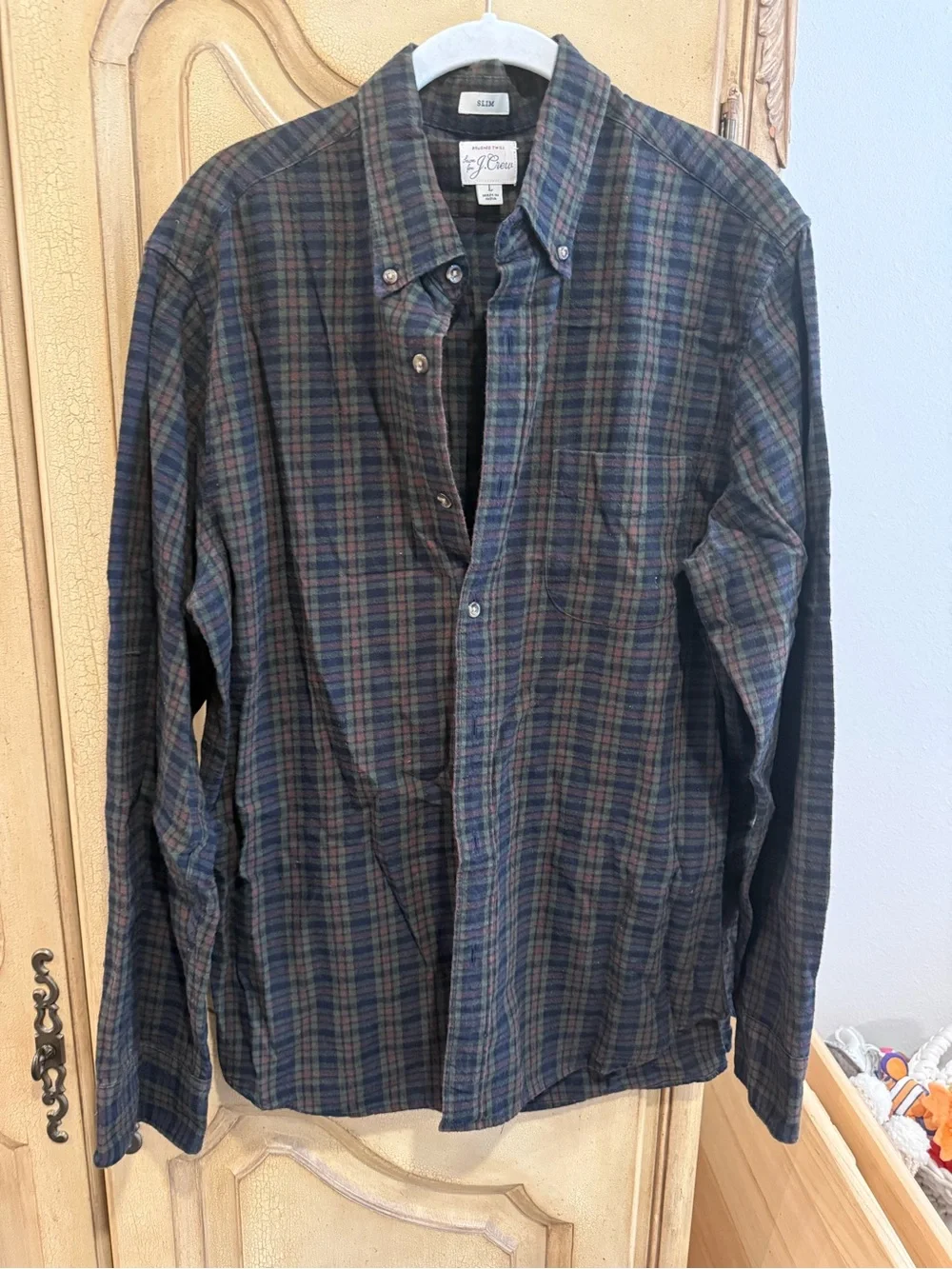J. Crew Men's Blue and Green Plaid Button-Down Shirt